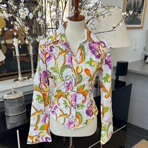 Vintage Escada Stretch Cotton Orchid Print Top 38/M